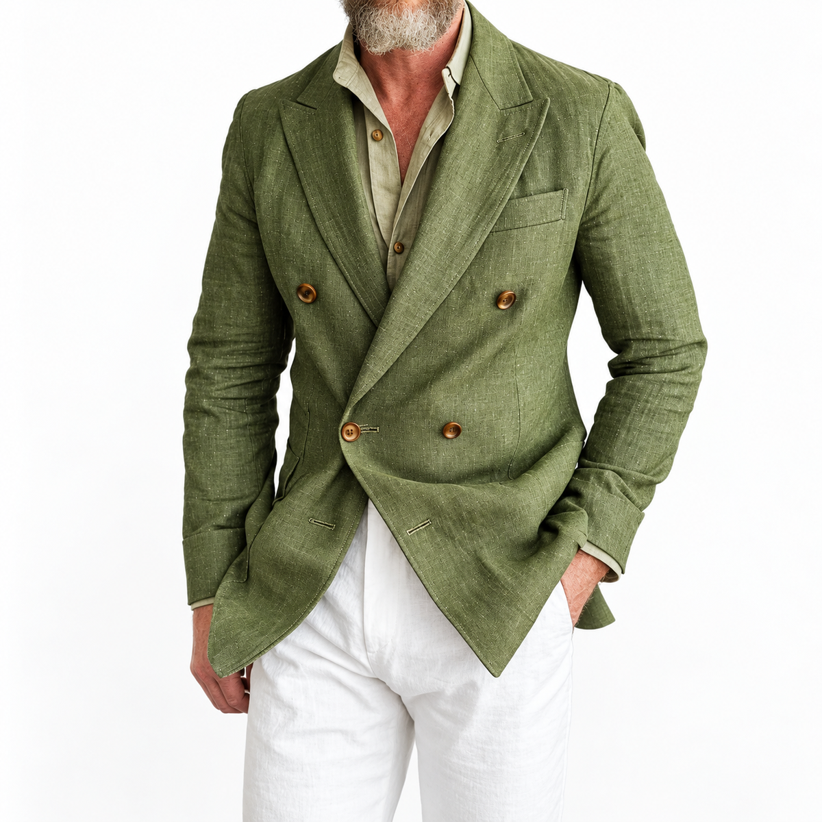 Americana Hombre Slim Fit Cruzada Estilo Británico Elegante