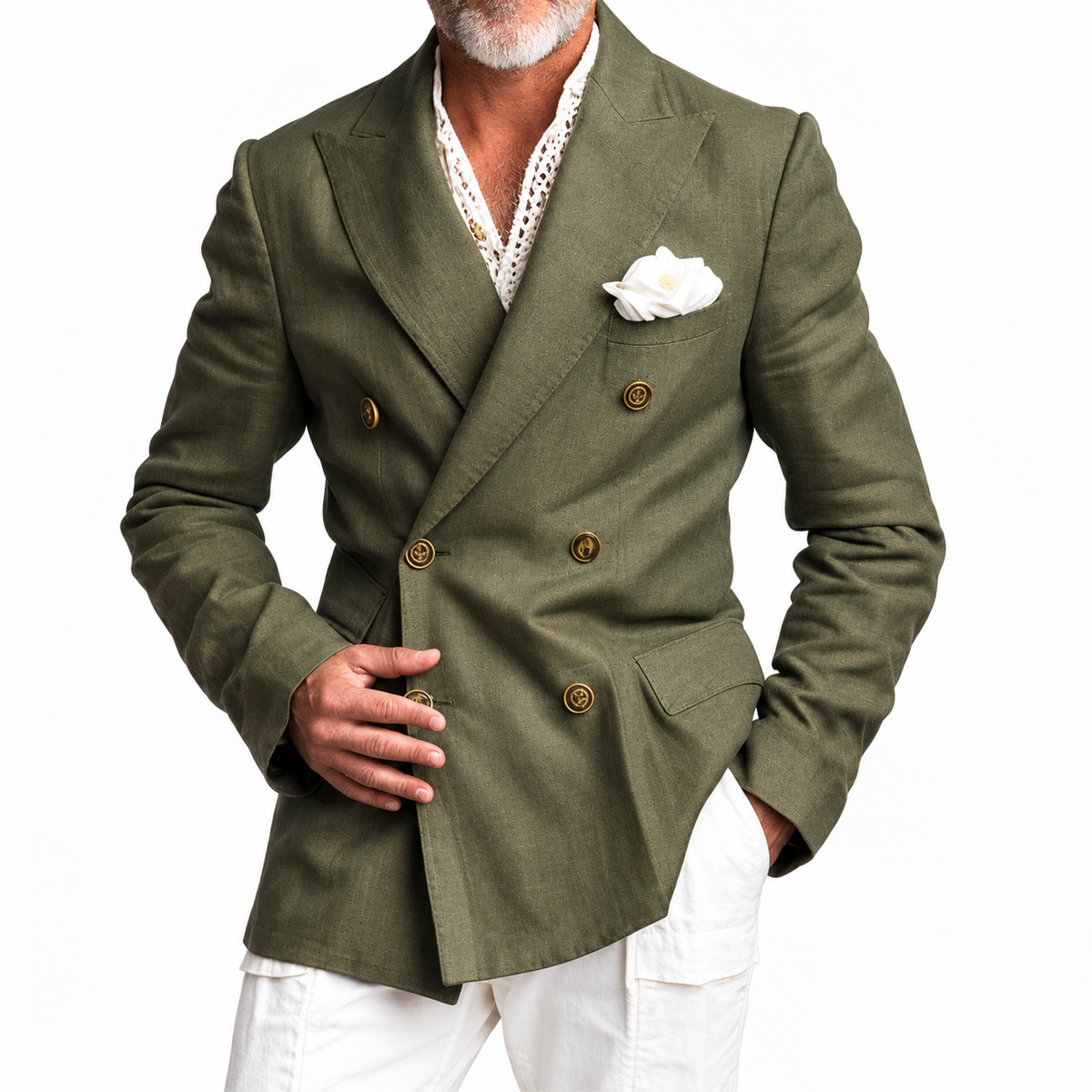 Americana Hombre Slim Fit Cruzada Estilo Británico Elegante