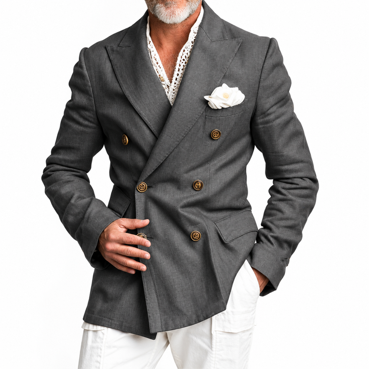 Americana Hombre Slim Fit Cruzada Estilo Británico Elegante