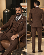 Traje Hombre Tres Piezas Espiga Estilo Británico Slim Fit Elegante