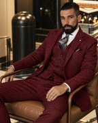 Traje Hombre Tres Piezas Espiga Estilo Británico Slim Fit Elegante