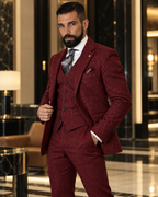 Traje Hombre Tres Piezas Espiga Estilo Británico Slim Fit Elegante