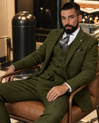Traje Hombre Tres Piezas Espiga Estilo Británico Slim Fit Elegante