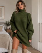 Vestido Jersey Cuello Alto Punto Mujer Invierno | Luna Cruz