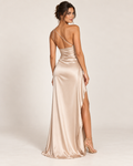 Vestido Largo de Satén para Mujer Espalda Descubierta y Abertura Lateral