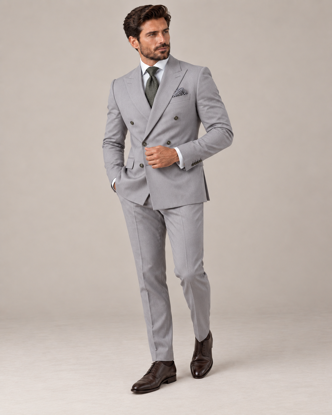 Traje de Novio Cruzado Hombre Solapa de Pico Acabado Premium | Andres