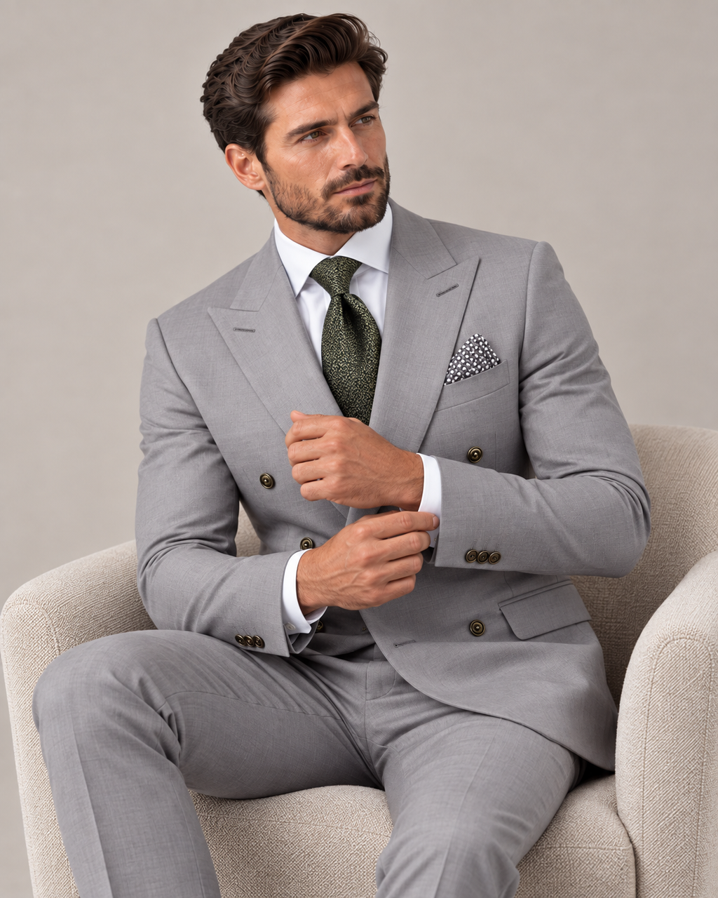 Traje de Novio Cruzado Hombre Solapa de Pico Acabado Premium | Andres