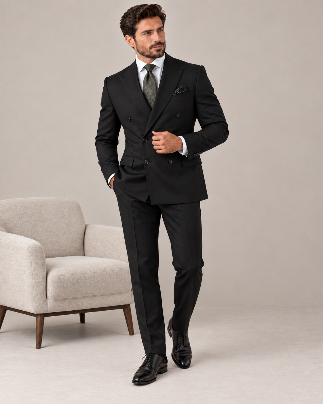 Traje de Novio Cruzado Hombre Solapa de Pico Acabado Premium | Andres