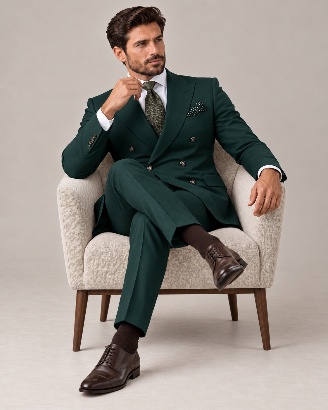 Traje de Novio Cruzado Hombre Solapa de Pico Acabado Premium | Andres