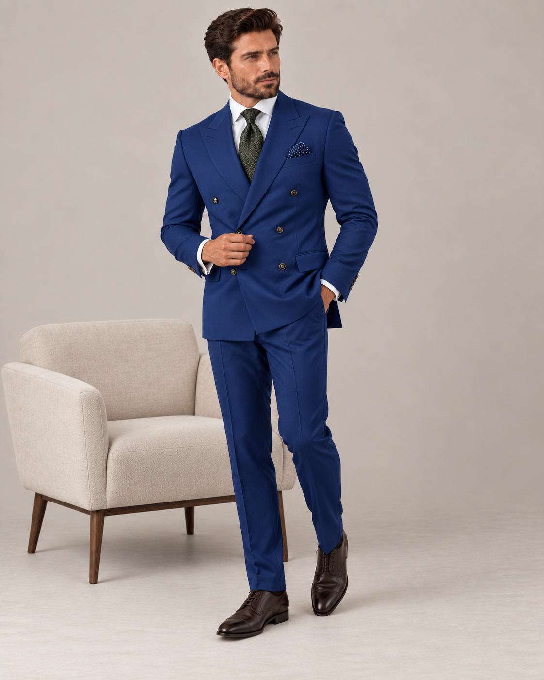 Traje de Novio Cruzado Hombre Solapa de Pico Acabado Premium | Andres