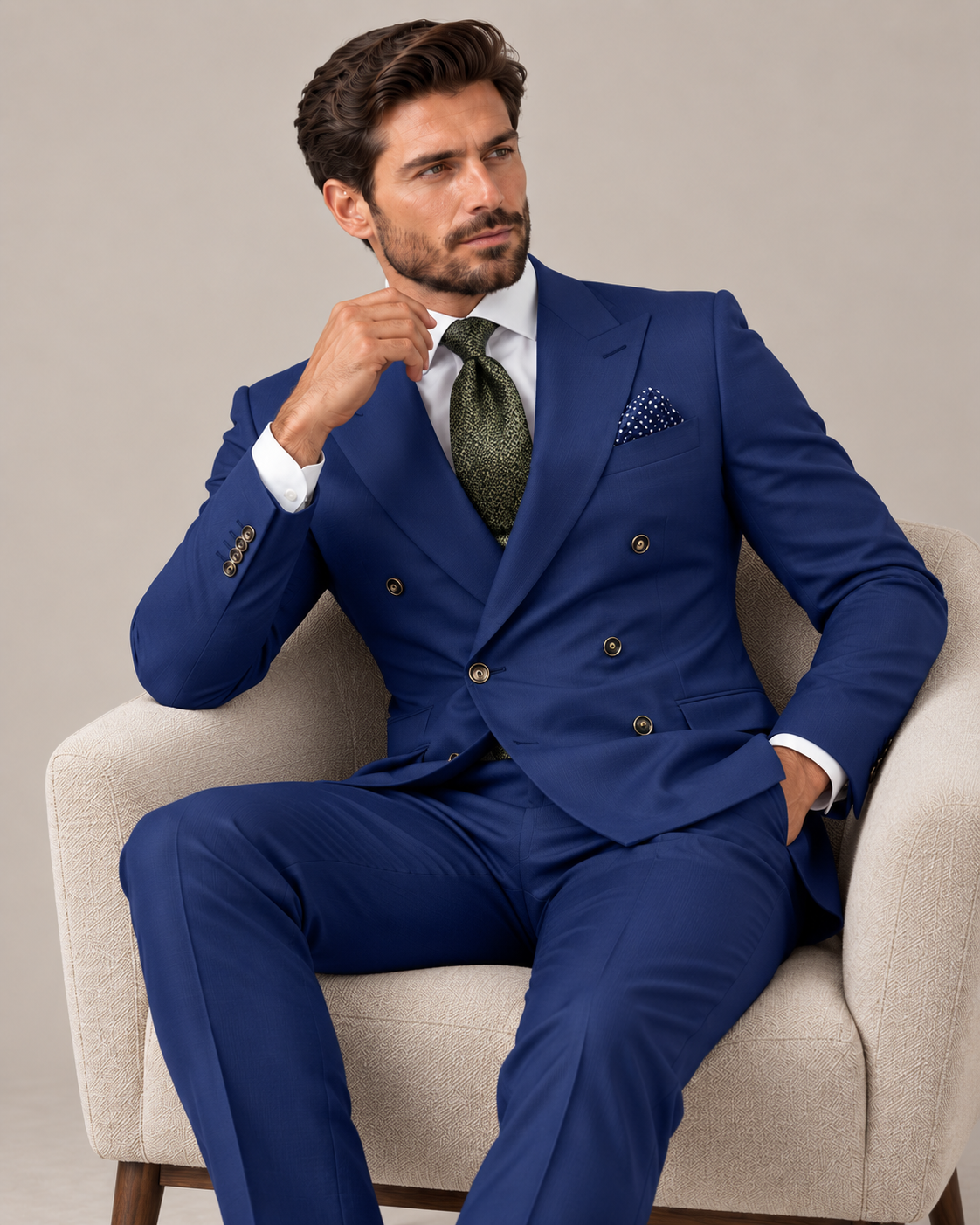 Traje de Novio Cruzado Hombre Solapa de Pico Acabado Premium | Andres