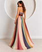 Vestido Largo Palabra de Honor Plisado Estampado Mujer
