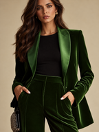 Conjunto Americana y Pantalón Acampanado de Terciopelo Mujer Verde | Esmeralda