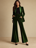 Conjunto Americana y Pantalón Acampanado de Terciopelo Mujer Verde | Esmeralda