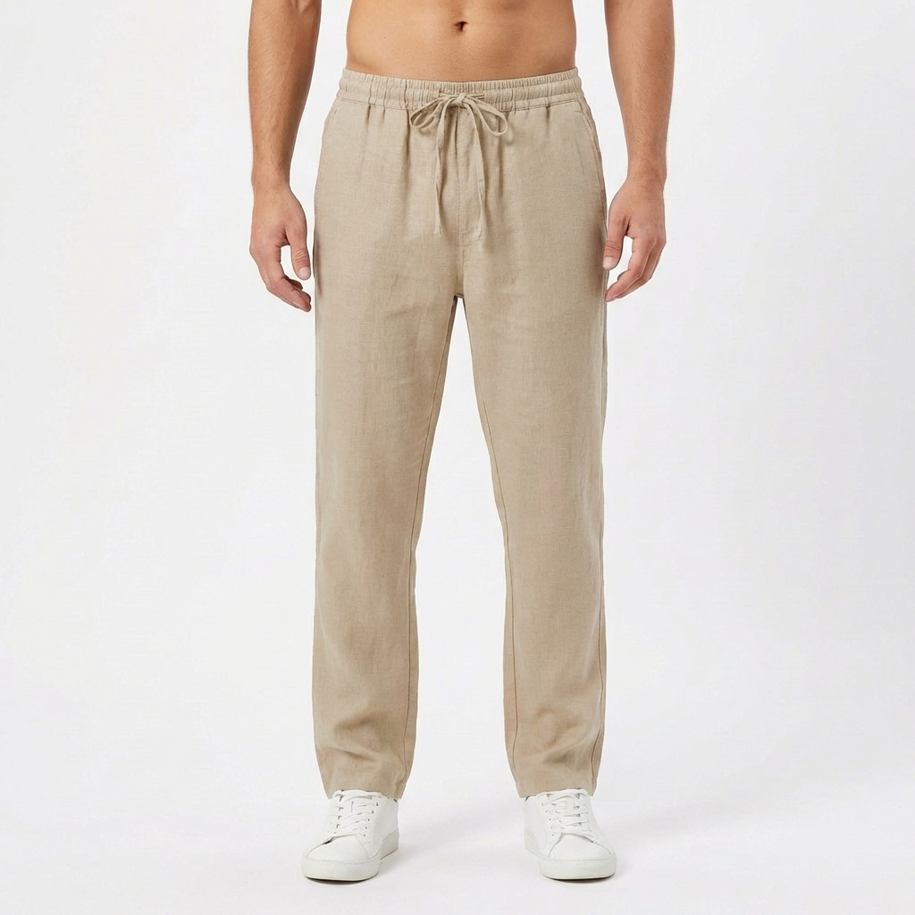 Pantalones de Lino Hombre con Cintura Elástica y Pernera Recta | Lucas