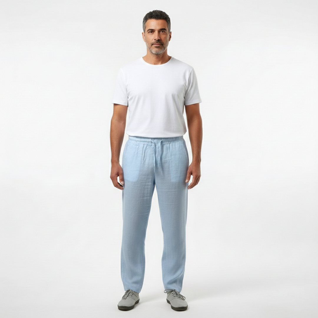 Pantalones de Lino Hombre con Cintura Elástica y Pernera Recta | Lucas