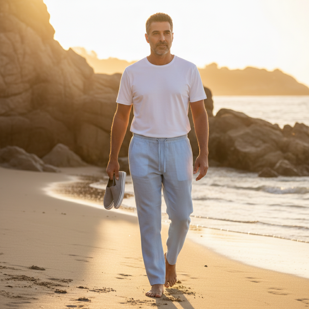 Pantalones de Lino Hombre con Cintura Elástica y Pernera Recta | Lucas