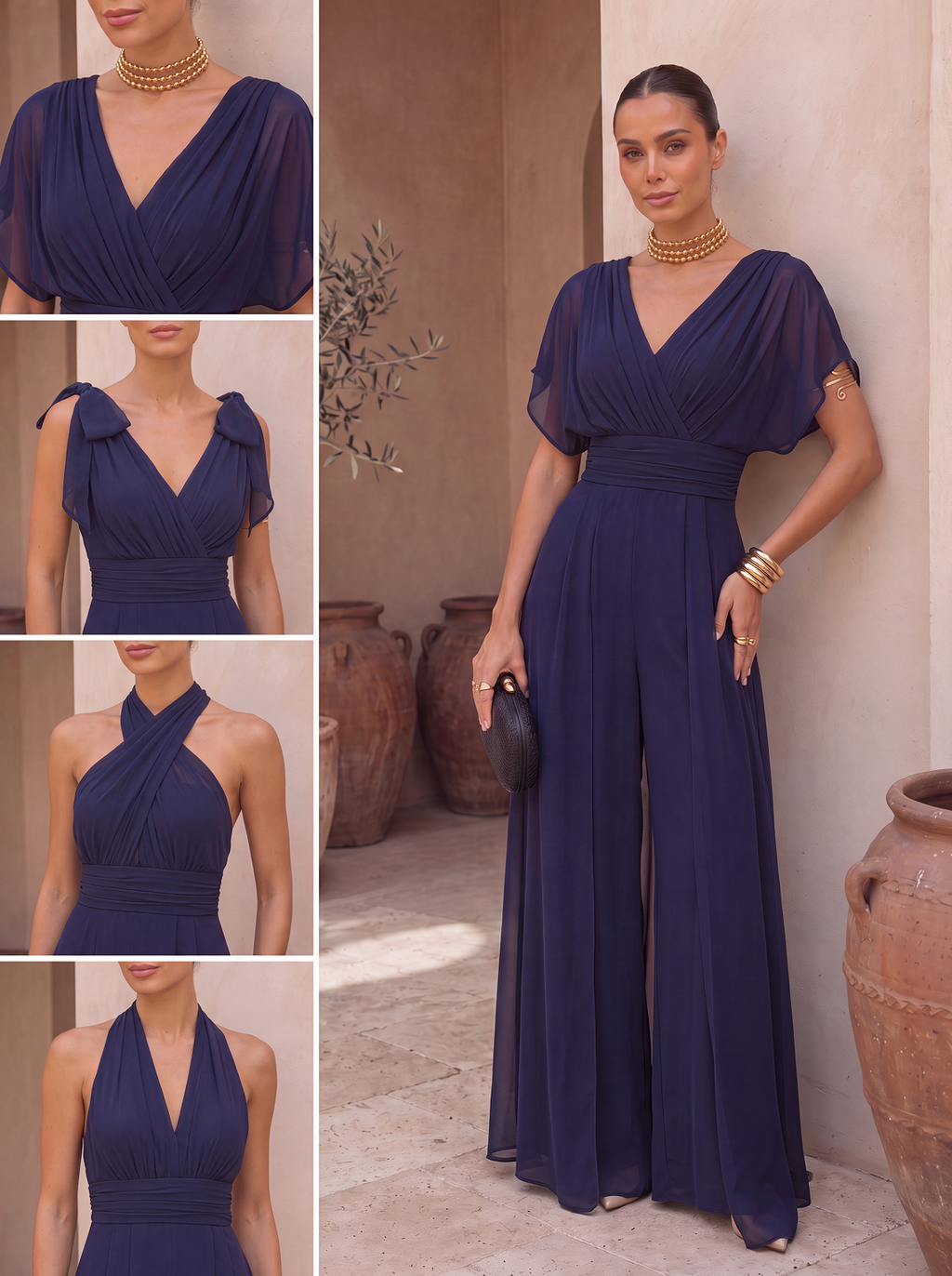 Mono Largo de Gasa con Cuello Halter y Pañuelo | Sofía