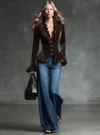 Blusa de Terciopelo Mujer Escote en V con Volantes - Macarena
