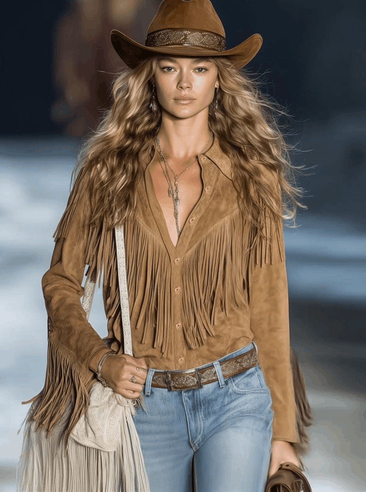 Camisa Western Mujer Ante Sintético con Flecos - Paz