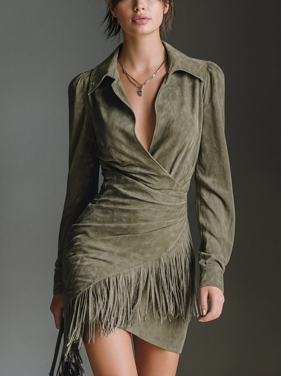 Vestido Efecto Ante con Flecos Estilo Retro para Mujer | Dalia