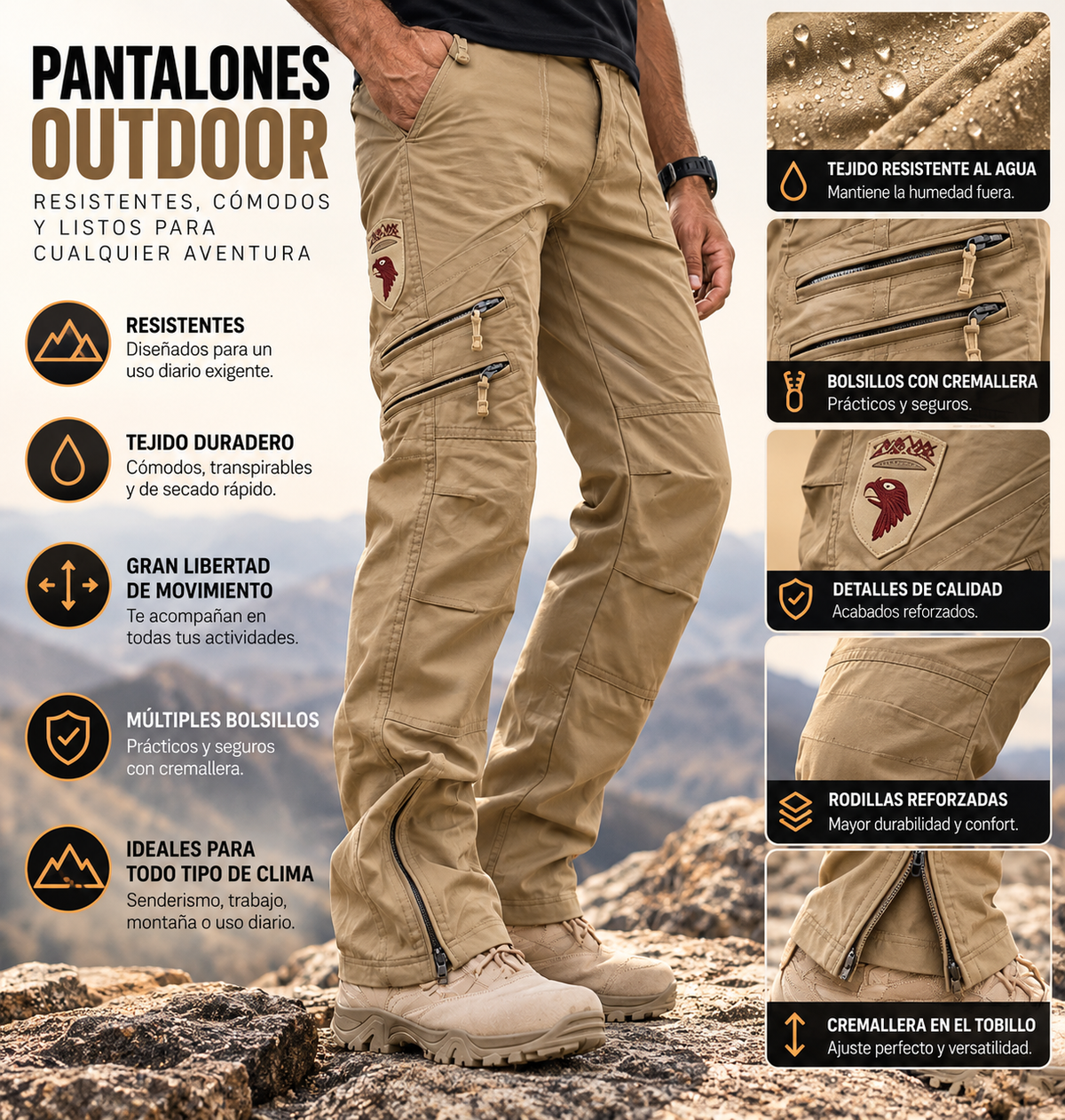Pantalón Cargo Hombre Algodón Multibolsillos Casual | Diego