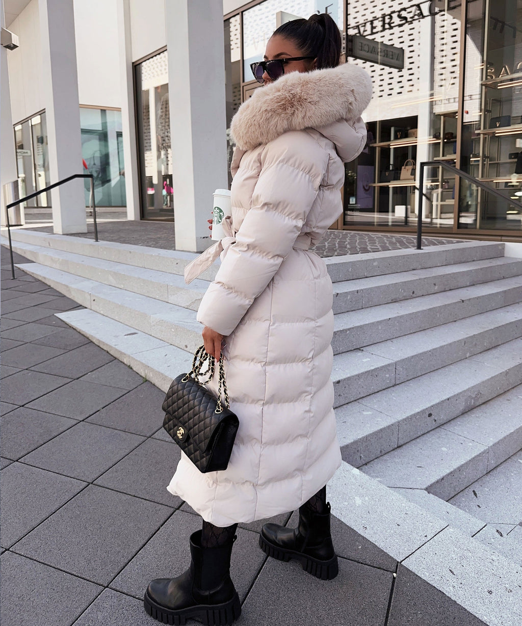 Parka Larga con Capucha Pelo Sintético Mujer | May Beige
