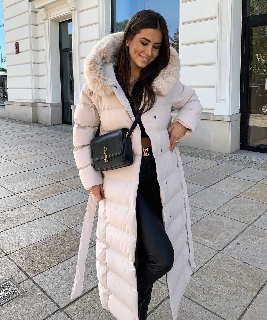 Parka Larga con Capucha Pelo Sintético Mujer | May Beige