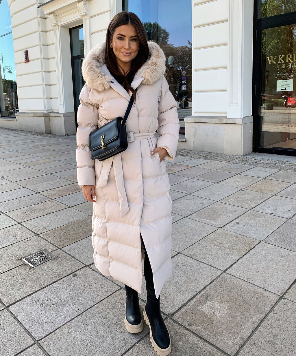 Parka Larga con Capucha Pelo Sintético Mujer | May Beige
