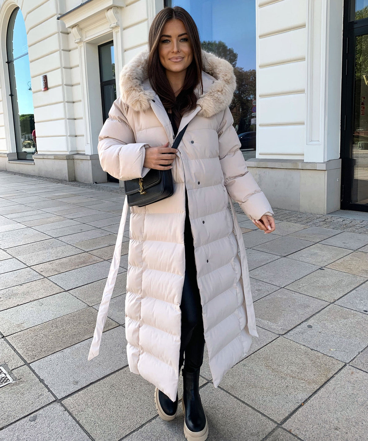 Parka Larga con Capucha Pelo Sintético Mujer | May Beige