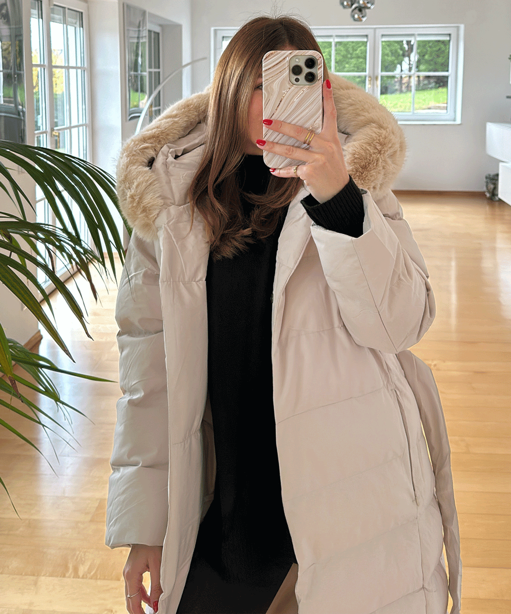 Parka Larga con Capucha Pelo Sintético Mujer | May Beige