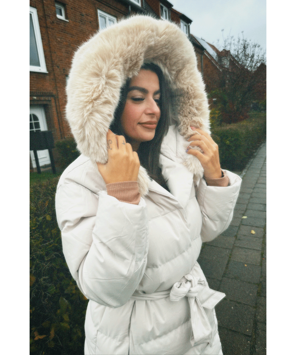 Parka Larga con Capucha Pelo Sintético Mujer | May Beige