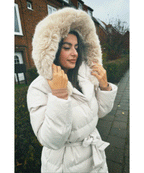 Parka Larga con Capucha Pelo Sintético Mujer | May Beige