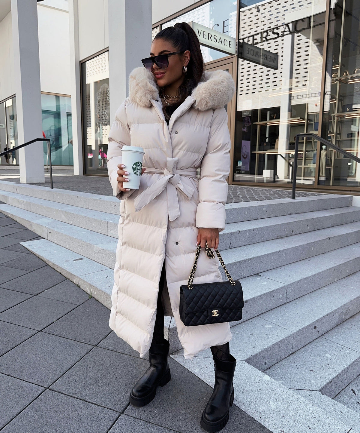 Parka Larga con Capucha Pelo Sintético Mujer | May Beige