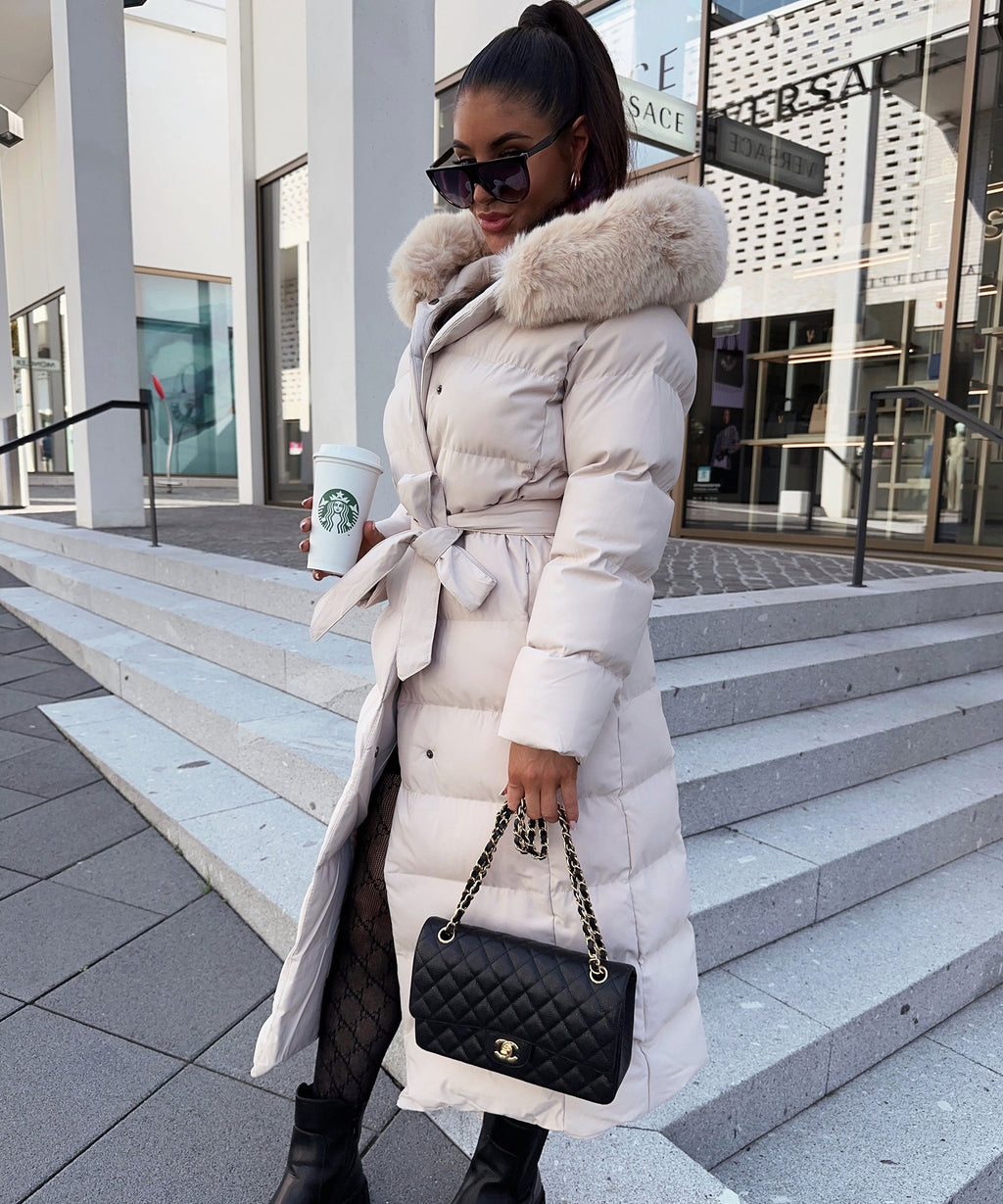 Parka Larga con Capucha Pelo Sintético Mujer | May Beige