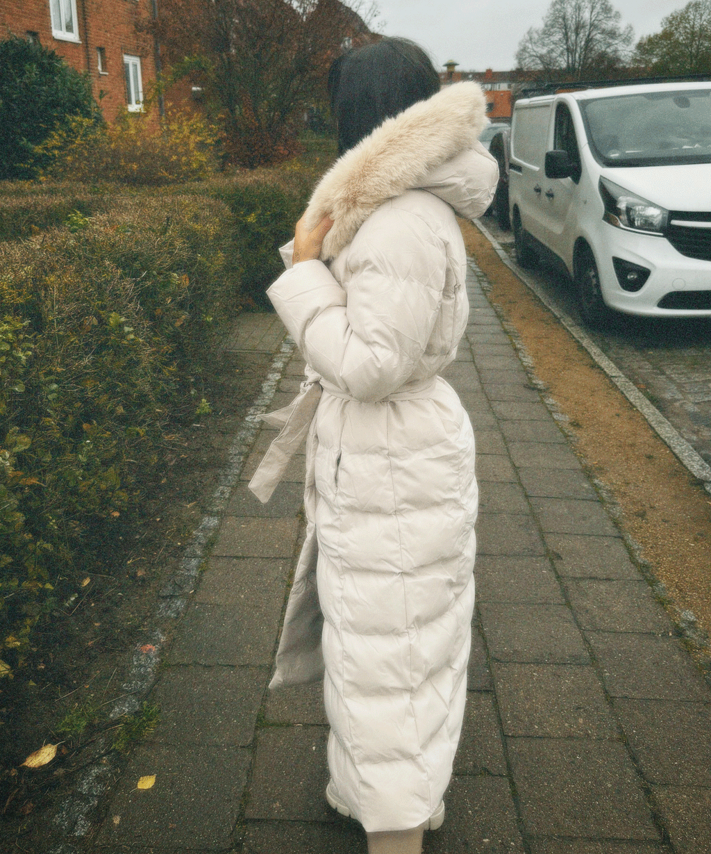 Parka Larga con Capucha Pelo Sintético Mujer | May Beige