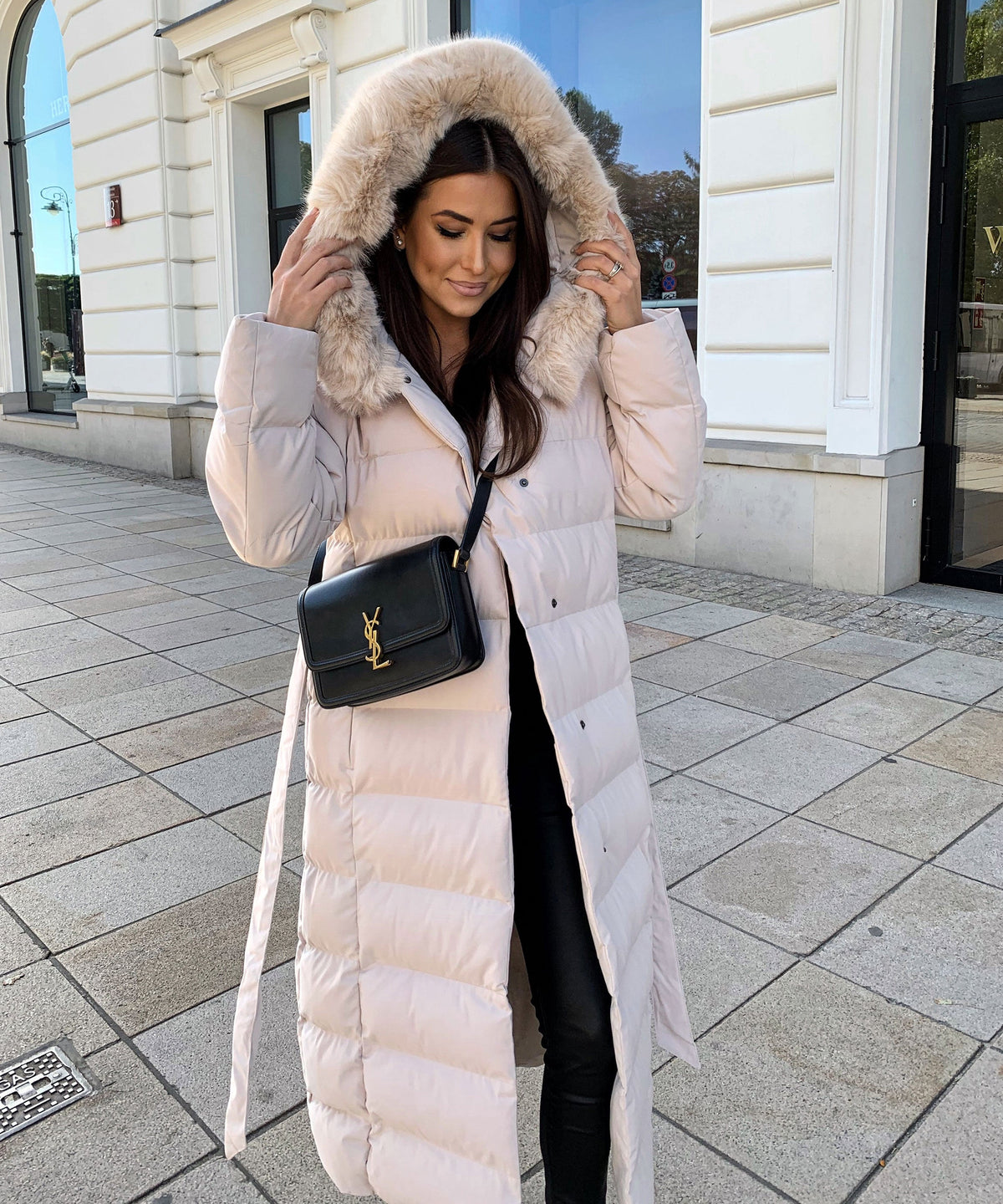 Parka Larga con Capucha Pelo Sintético Mujer | May Beige