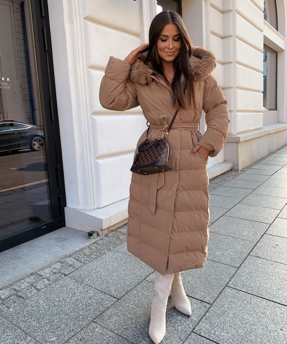 Parka Larga con Capucha Pelo Sintético Mujer | May Camel