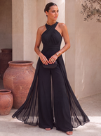 Mono Largo de Gasa con Cuello Halter y Pañuelo | Sofía