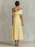 Vestido de Invitada de Boda Largo Amarillo Elegante con Asimétrico