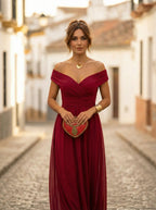 Vestido de Invitada de Boda Largo Elegante con Drapeado | Amparo