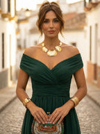 Vestido de Invitada de Boda Largo Elegante con Drapeado | Amparo