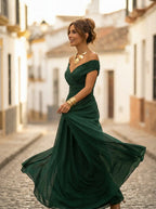 Vestido de Invitada de Boda Largo Elegante con Drapeado | Amparo