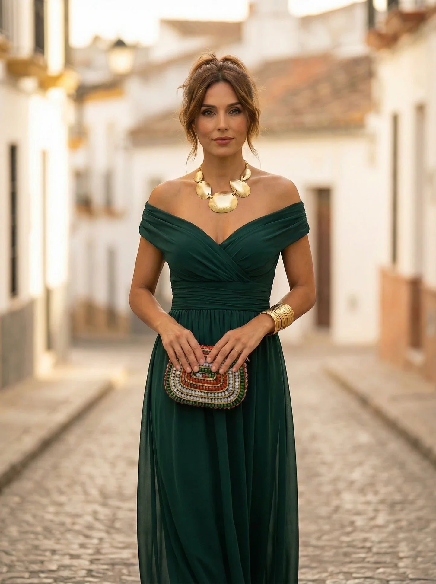 Vestido de Invitada de Boda Largo Elegante con Drapeado | Amparo