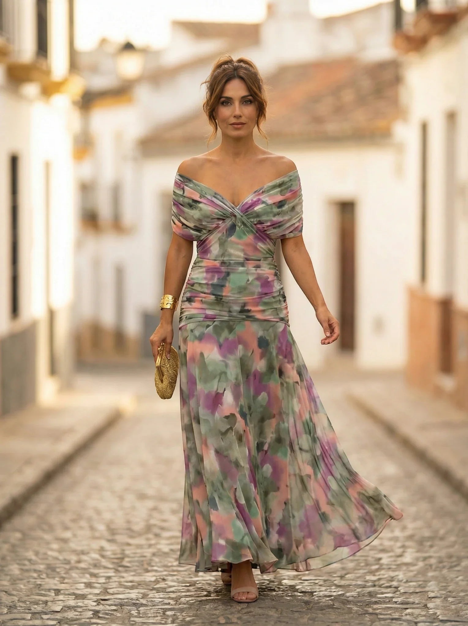 Vestido de Invitada de Boda Largo Elegante con Drapeado | Amparo
