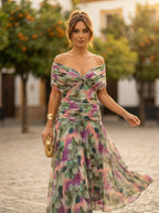 Vestido de Invitada de Boda Largo Elegante con Drapeado | Amparo