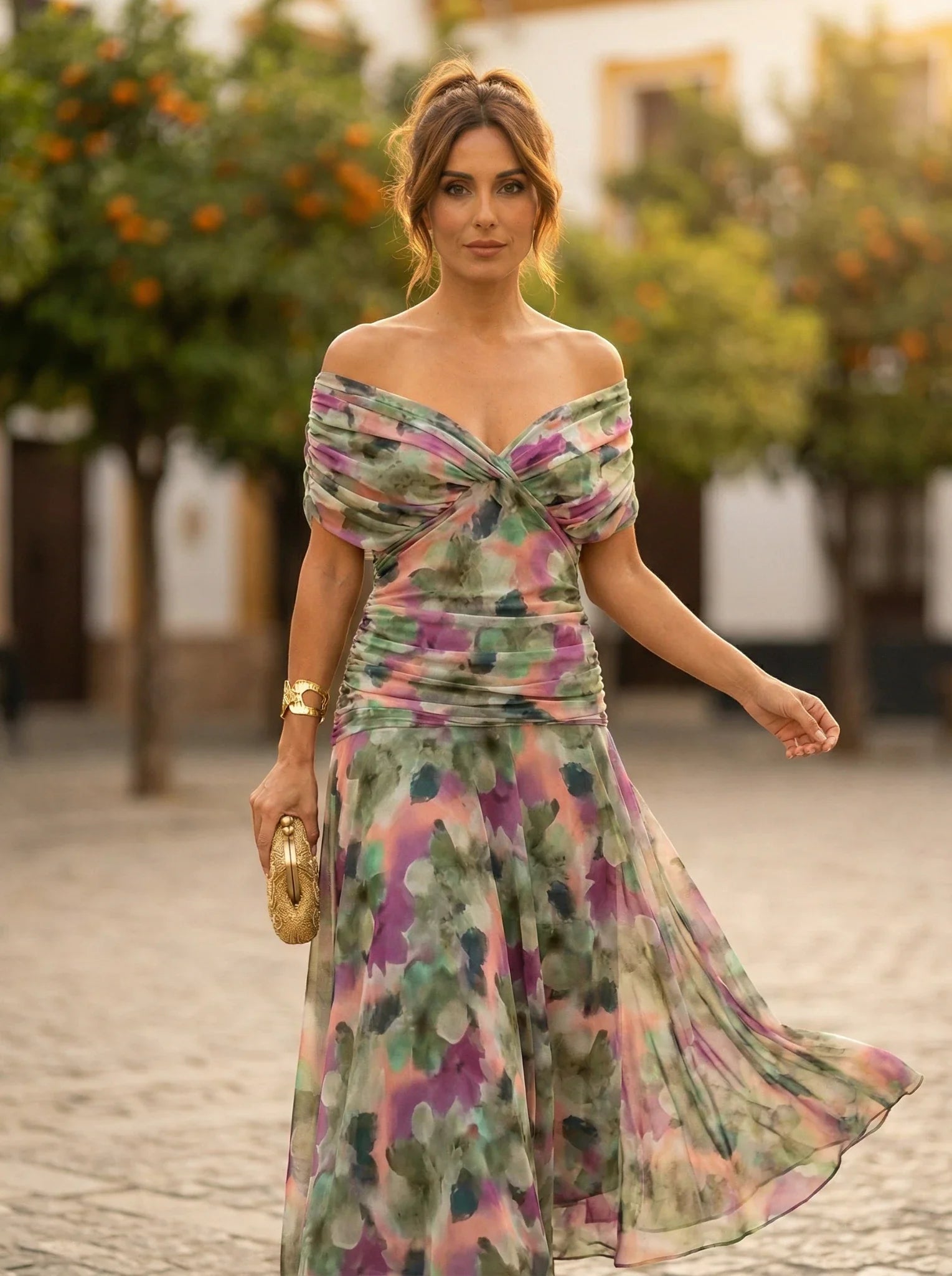 Vestido de Invitada de Boda Largo Elegante con Drapeado | Amparo