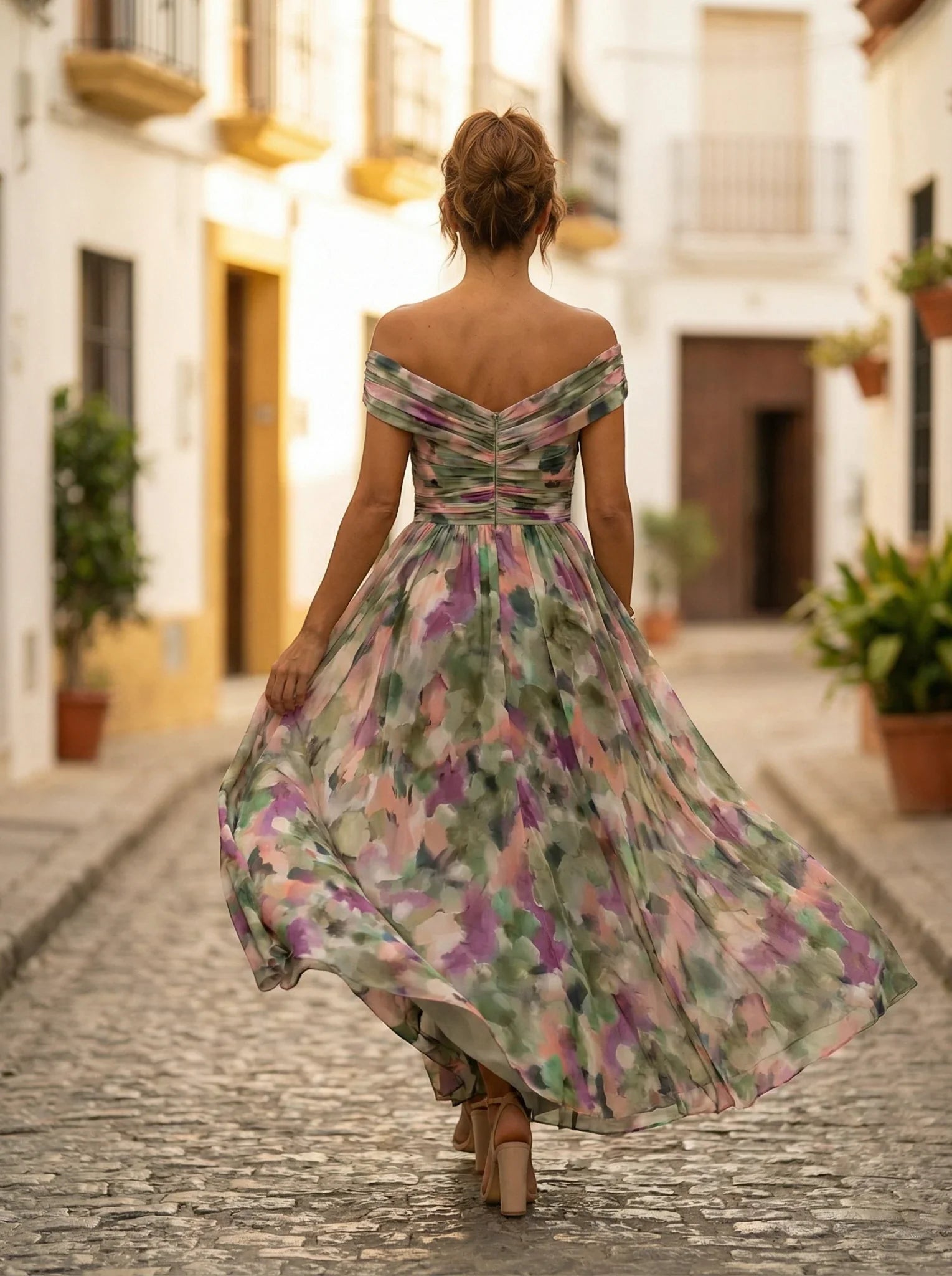 Vestido de Invitada de Boda Largo Elegante con Drapeado | Amparo