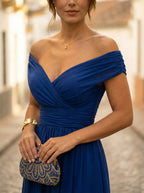 Vestido de Invitada de Boda Largo Elegante con Drapeado | Amparo