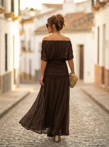 Vestido de Invitada de Boda Largo Elegante con Drapeado | Amparo